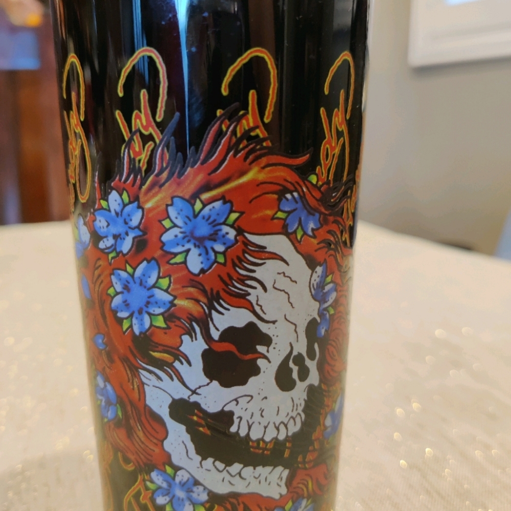 Don Ed Hardy Design Skull Black Glass Tumbler 16 Oz Death and Glory